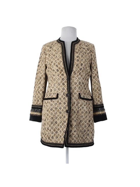 Chico's Jackets & Blazers - Chicos Jacket Sz 2 Tan Black Buttons Pockets Rayon Polyester Metallic Jacket